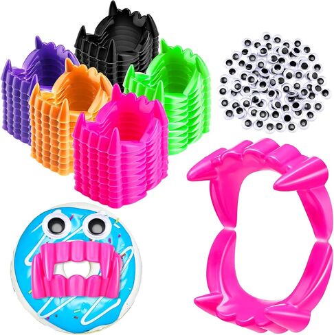 Hungdao 150 Pcs Halloween Plastic Vampire Teeth Vampire Fangs Including 100 Pcs Plastic Eye and 50 Dentures Fake Werewolf Teeth for DIY Dessert Donut Decoration Masquerade Party(Glow in The Dark) in Saudi Arabia