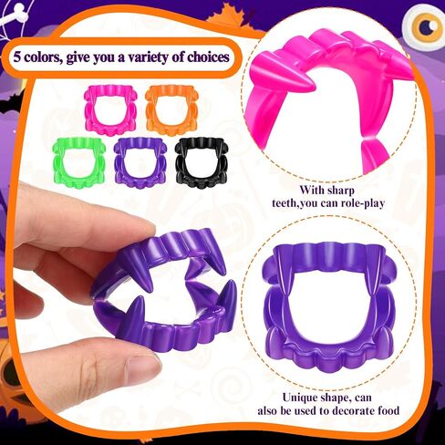 Hungdao 150 Pcs Halloween Plastic Vampire Teeth Vampire Fangs Including 100 Pcs Plastic Eye and 50 Dentures Fake Werewolf Teeth for DIY Dessert Donut Decoration Masquerade Party(Glow in The Dark) in Saudi Arabia
