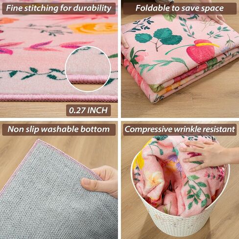 Area Rug 9x12, Washable Large Rugs for Living Room, Non Slip 0.27" Low Pile Vintage Floral Large Carpet for Bedroom, Dining Room, Kids Playroom (Pink) in Saudi Arabia