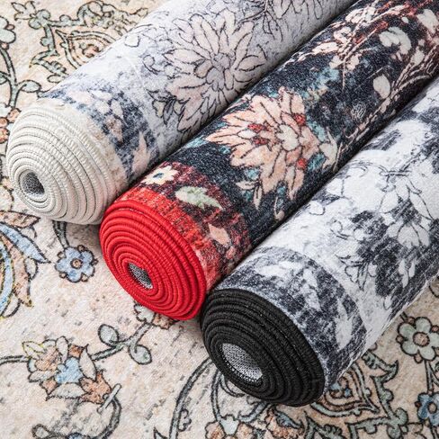Area Rug 9x12, Washable Large Rugs for Living Room, Non Slip 0.27" Low Pile Vintage Floral Large Carpet for Bedroom, Dining Room, Kids Playroom (Pink) in Saudi Arabia