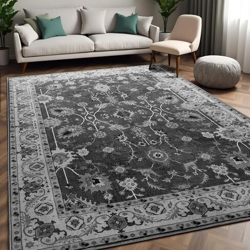 Area Rug 9x12, Washable Large Rugs for Living Room, Non Slip 0.27" Low Pile Vintage Floral Large Carpet for Bedroom, Dining Room, Kids Playroom (Pink) in Saudi Arabia