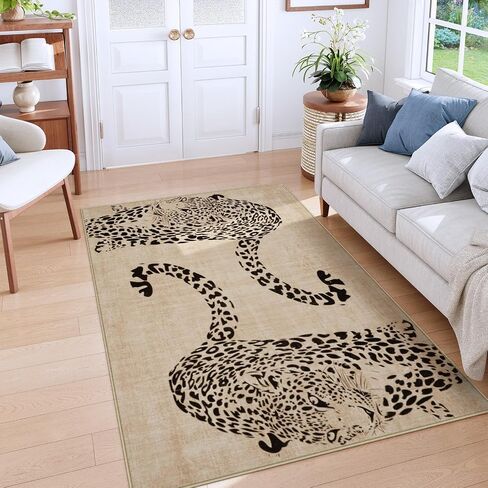 OJIA Leopard Print 5x7 Rugs for Living Room, Soft Ultra-Thin Washable Area Rugs for Bedroom Non-Slip Neutral Rug Non-Shedding Indoor Carpet Kids Rugs for Playroom Nursery Girls Boys Dorm Classroom in Kuwait