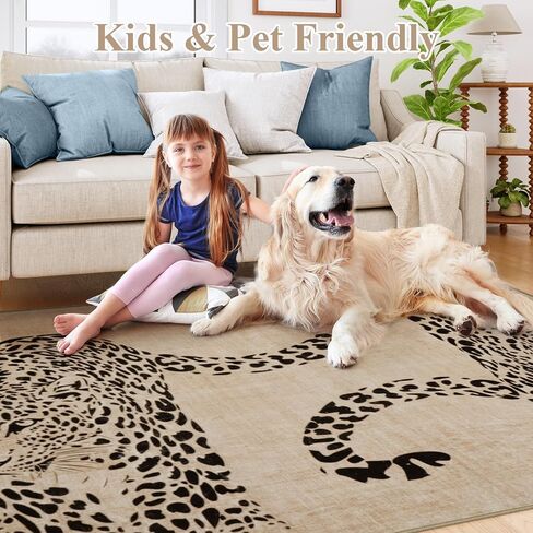 OJIA Leopard Print 5x7 Rugs for Living Room, Soft Ultra-Thin Washable Area Rugs for Bedroom Non-Slip Neutral Rug Non-Shedding Indoor Carpet Kids Rugs for Playroom Nursery Girls Boys Dorm Classroom in Kuwait