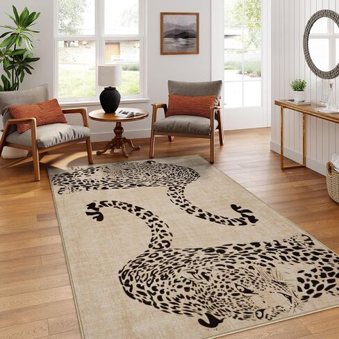 OJIA Leopard Print 5x7 Rugs for Living Room, Soft Ultra-Thin Washable Area Rugs for Bedroom Non-Slip Neutral Rug Non-Shedding Indoor Carpet Kids Rugs for Playroom Nursery Girls Boys Dorm Classroom in Kuwait