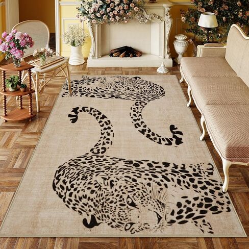 OJIA Leopard Print 5x7 Rugs for Living Room, Soft Ultra-Thin Washable Area Rugs for Bedroom Non-Slip Neutral Rug Non-Shedding Indoor Carpet Kids Rugs for Playroom Nursery Girls Boys Dorm Classroom in Kuwait