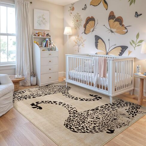 OJIA Leopard Print 5x7 Rugs for Living Room, Soft Ultra-Thin Washable Area Rugs for Bedroom Non-Slip Neutral Rug Non-Shedding Indoor Carpet Kids Rugs for Playroom Nursery Girls Boys Dorm Classroom in Kuwait