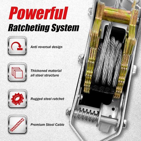 2T 10FT Come Along Winch Heavy Duty, 2 Gears Come Along Pulling Tool, Cable Winch Puller 2 Hooks, Come Along Power Puller Ratchet Tool, Manual Winch Ratchet Tool for Towing Lifting in Kuwait