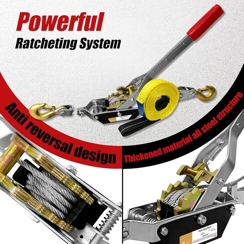 2T 10ft تعال على طول Winch Heavy Duty ، 2 التروس تأتي على طول أداة سحب ، و Winch Winch Puller 2 ، وتأتي إلى أدوات Ratchet Power Power ، وأداة Ratchet اليدوية لرفع القطر in Kuwait