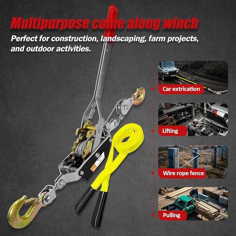 2T 10ft تعال على طول Winch Heavy Duty ، 2 التروس تأتي على طول أداة سحب ، و Winch Winch Puller 2 ، وتأتي إلى أدوات Ratchet Power Power ، وأداة Ratchet اليدوية لرفع القطر in Kuwait