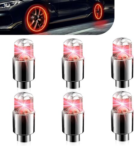6 PCS Car Tire Valve Light, PVC + Metal Shell Vibration Sensor Breathing Flash Valve Stem Light, for Cars (Red) in Saudi Arabia