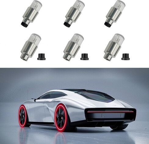 6PCS Car Tire Valve Light, LED Wheel Lights, Waterproof LED Flashing Light, Universal Car Exterior Accessories Neon Flash Light Tire Valve Lights Compatible with Car Motorcycle (Red) in Kuwait