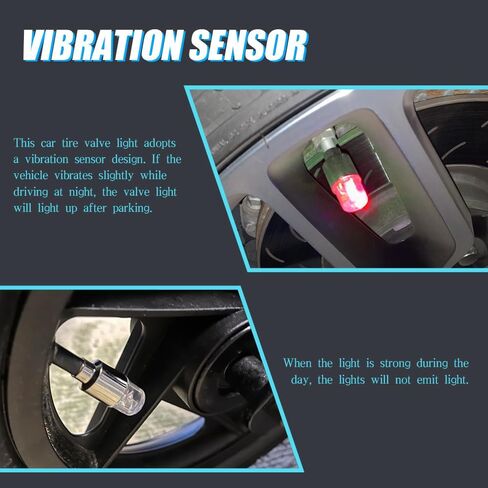 6PCS Car Tire Valve Light, LED Wheel Lights, Waterproof LED Flashing Light, Universal Car Exterior Accessories Neon Flash Light Tire Valve Lights Compatible with Car Motorcycle (Red) in Kuwait