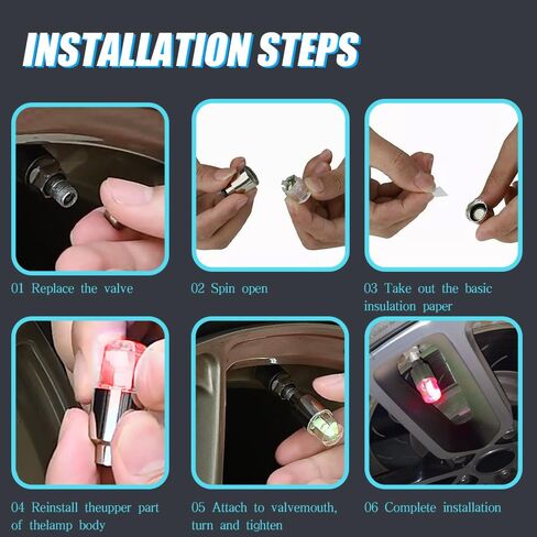 6PCS Car Tire Valve Light, LED Wheel Lights, Waterproof LED Flashing Light, Universal Car Exterior Accessories Neon Flash Light Tire Valve Lights Compatible with Car Motorcycle (Red) in Kuwait