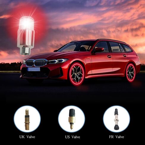 6PCS Car Tire Valve Light, LED Wheel Lights, Waterproof LED Flashing Light, Universal Car Exterior Accessories Neon Flash Light Tire Valve Lights Compatible with Car Motorcycle (Red) in Kuwait
