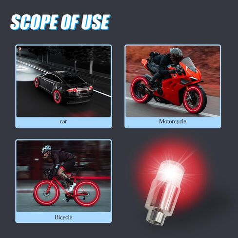 6PCS Car Tire Valve Light, LED Wheel Lights, Waterproof LED Flashing Light, Universal Car Exterior Accessories Neon Flash Light Tire Valve Lights Compatible with Car Motorcycle (Red) in Kuwait
