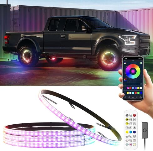 SUNPIE RGB Wheel Lights, 15.5inch Wheel Light for Truck for All Vehicle with 18 or 19inch Tire, Rim Lights Ring Sync to Music Color Changing with Remote and Switch Extension Wire in Saudi Arabia