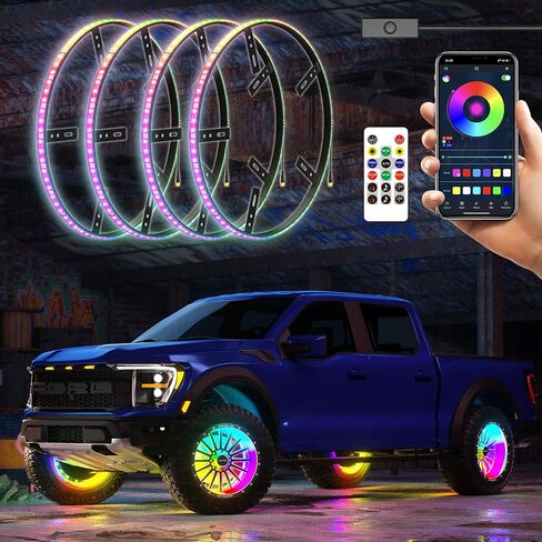 SUNPIE RGB Wheel Lights, 15.5inch Wheel Light for Truck for All Vehicle with 18 or 19inch Tire, Rim Lights Ring Sync to Music Color Changing with Remote and Switch Extension Wire in Saudi Arabia