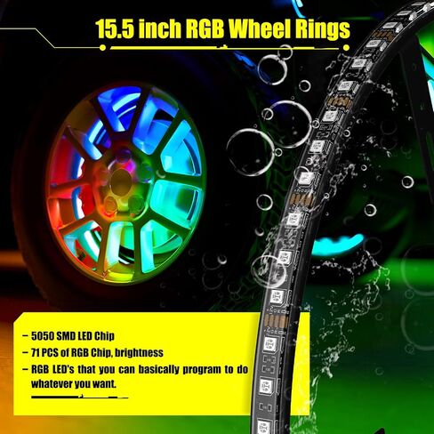SUNPIE RGB Wheel Lights, 15.5inch Wheel Light for Truck for All Vehicle with 18 or 19inch Tire, Rim Lights Ring Sync to Music Color Changing with Remote and Switch Extension Wire in Saudi Arabia