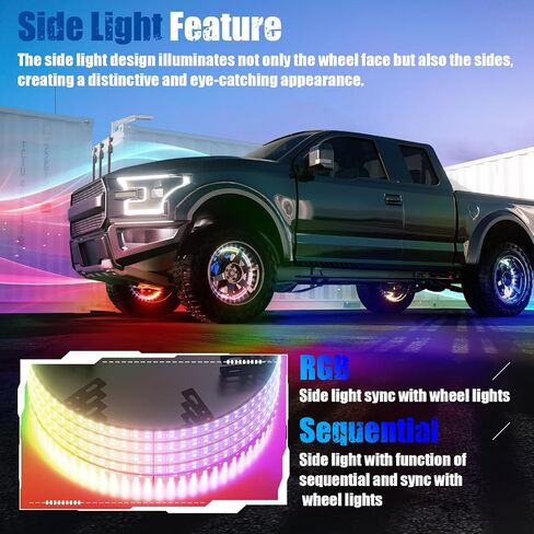 SUNPIE RGB Wheel Lights, 15.5inch Wheel Light for Truck for All Vehicle with 18 or 19inch Tire, Rim Lights Ring Sync to Music Color Changing with Remote and Switch Extension Wire in Saudi Arabia