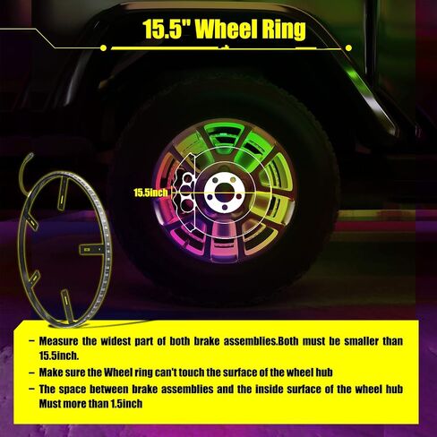 SUNPIE RGB Wheel Lights, 15.5inch Wheel Light for Truck for All Vehicle with 18 or 19inch Tire, Rim Lights Ring Sync to Music Color Changing with Remote and Switch Extension Wire in Saudi Arabia