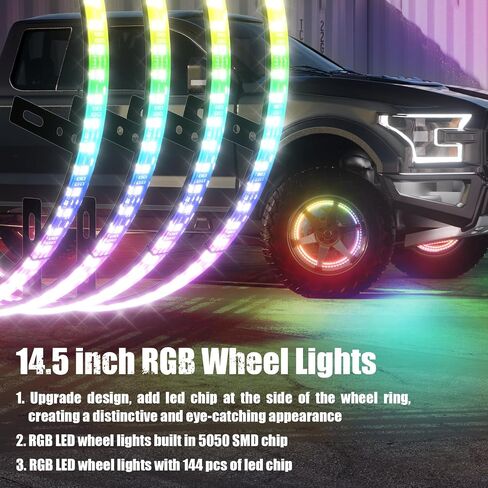 SUNPIE RGB Wheel Lights, 15.5inch Wheel Light for Truck for All Vehicle with 18 or 19inch Tire, Rim Lights Ring Sync to Music Color Changing with Remote and Switch Extension Wire in Saudi Arabia