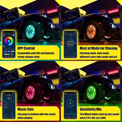 SUNPIE RGB Wheel Lights, 15.5inch Wheel Light for Truck for All Vehicle with 18 or 19inch Tire, Rim Lights Ring Sync to Music Color Changing with Remote and Switch Extension Wire in Saudi Arabia