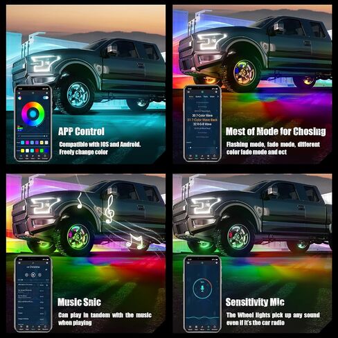 SUNPIE RGB Wheel Lights, 15.5inch Wheel Light for Truck for All Vehicle with 18 or 19inch Tire, Rim Lights Ring Sync to Music Color Changing with Remote and Switch Extension Wire in Saudi Arabia