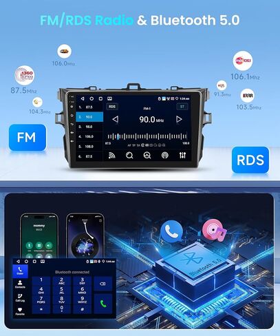 2G+64G لسيارة Toyota Corolla 2009-2013 راديو السيارة مع Carplay اللاسلكي/Android Auto، Android Car Stereo 9 بوصة شاشة تعمل باللمس نظام تحديد المواقع العالمي واي فاي بلوتوث FM/RDS مرآة Link SWC كاميرا احتياطية in Kuwait