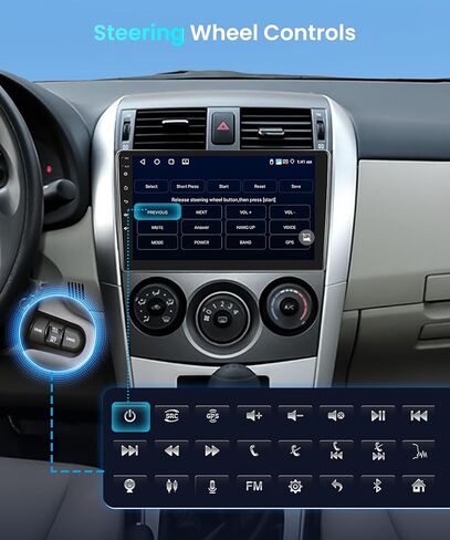 2G+64G لسيارة Toyota Corolla 2009-2013 راديو السيارة مع Carplay اللاسلكي/Android Auto، Android Car Stereo 9 بوصة شاشة تعمل باللمس نظام تحديد المواقع العالمي واي فاي بلوتوث FM/RDS مرآة Link SWC كاميرا احتياطية in Kuwait