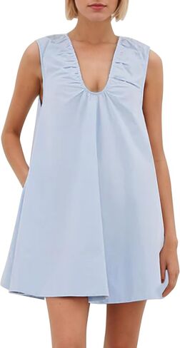 Missactiver Women's Women's Babydoll Tank Mini Dress Dress Drick Ruched Short Fress مع جيب الجيوب الصيفية للحفلات in Kuwait