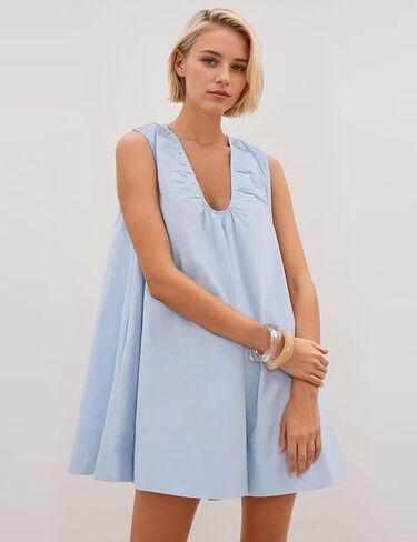 Missactiver Women's Women's Babydoll Tank Mini Dress Dress Drick Ruched Short Fress مع جيب الجيوب الصيفية للحفلات in Kuwait