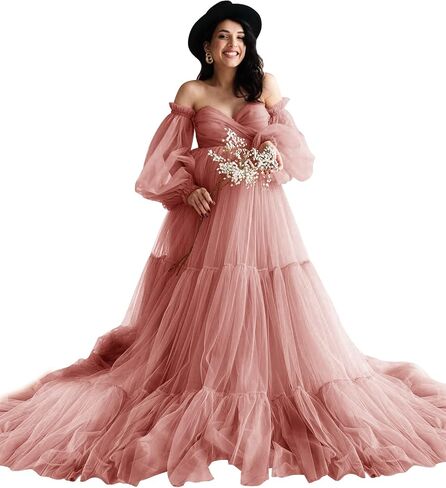 Fluffy Tulle Robe Sheer Maternity Dress for Photoshoot V Neck Bridal Lingerie Long Baby Shower Dress Pregnancy Gowns in Saudi Arabia