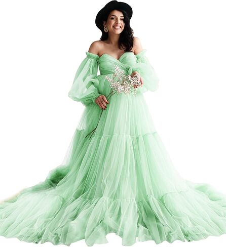Fluffy Tulle Robe Sheer Maternity Dress for Photoshoot V Neck Bridal Lingerie Long Baby Shower Dress Pregnancy Gowns in Saudi Arabia