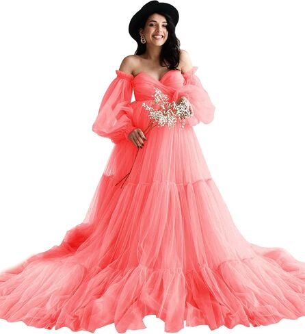 Fluffy Tulle Robe Sheer Maternity Dress for Photoshoot V Neck Bridal Lingerie Long Baby Shower Dress Pregnancy Gowns in Saudi Arabia