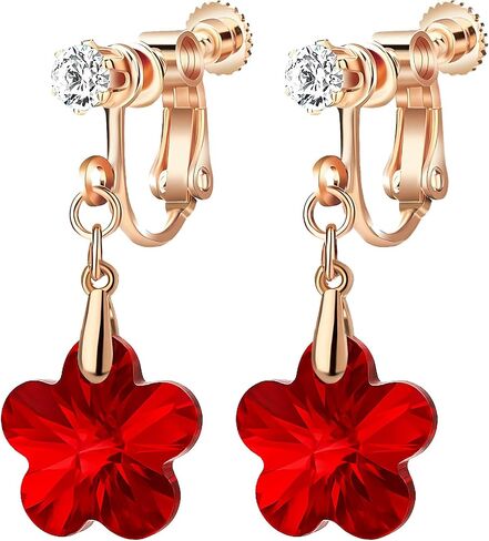 Austrian Crystal Flower Drop Clip On Earrings for Women Non Pierced 14K Rose Gold Plated Hypoallergenic Dangle Earring Jewelry in Kuwait