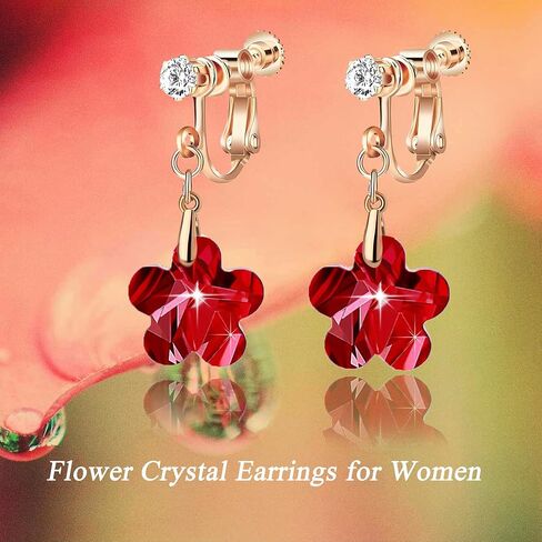 Austrian Crystal Flower Drop Clip On Earrings for Women Non Pierced 14K Rose Gold Plated Hypoallergenic Dangle Earring Jewelry in Kuwait