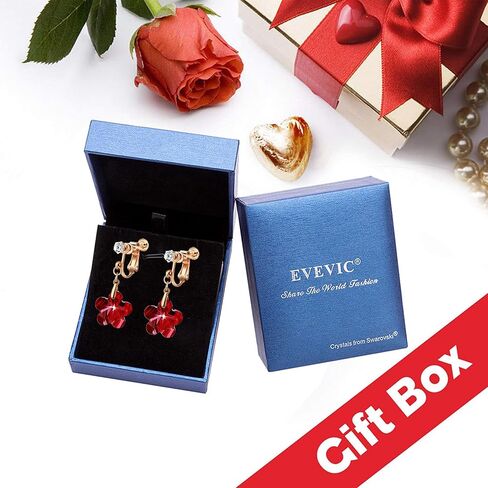 Austrian Crystal Flower Drop Clip On Earrings for Women Non Pierced 14K Rose Gold Plated Hypoallergenic Dangle Earring Jewelry in Kuwait