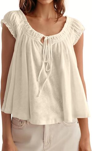 Tankaneo Women Summer Tie Tie Tops Tops Cap Sleeve Plateed Babydoll قمم in Kuwait