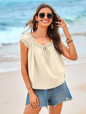 Tankaneo Women Summer Tie Tie Tops Tops Cap Sleeve Plateed Babydoll قمم in Kuwait