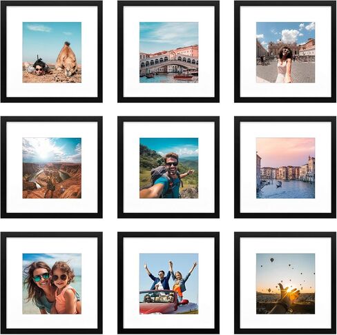 Golden State Art 12x12 Black Frame Use as 8x8 Picture Frame with White Mat or 12x12 Picture Frame without Mat - Solid Wood and Tempered Glass-Wall Display (1 Pack) in Kuwait