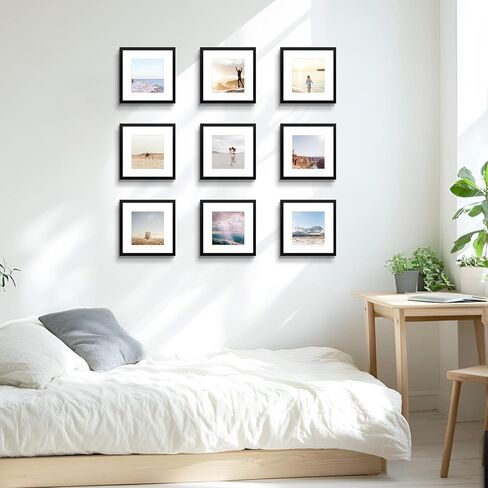Golden State Art 12x12 Black Frame Use as 8x8 Picture Frame with White Mat or 12x12 Picture Frame without Mat - Solid Wood and Tempered Glass-Wall Display (1 Pack) in Kuwait