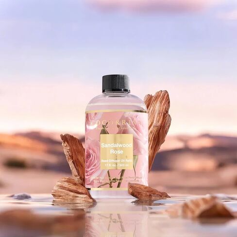 Cocorrína Reed Diffuser Oil Refill Sandalwood Rose 16.9oz (500ml) with 8 Sticks - Premium Long-Lasting Floral Essential Oil, Home Fragrance for Bedroom, Bathroom Home Decor in Saudi Arabia