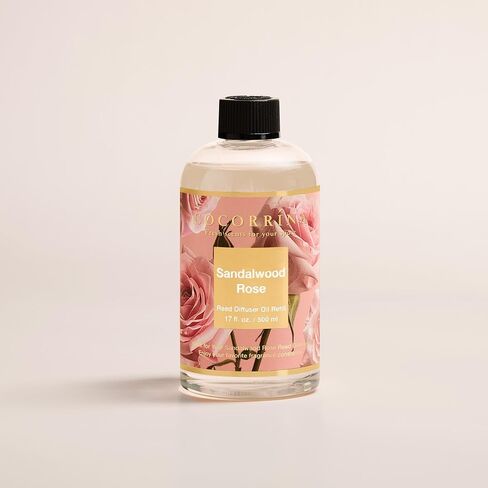 Cocorrína Reed Diffuser Oil Refill Sandalwood Rose 16.9oz (500ml) with 8 Sticks - Premium Long-Lasting Floral Essential Oil, Home Fragrance for Bedroom, Bathroom Home Decor in Saudi Arabia