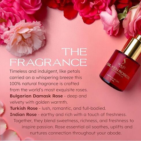 Silken Roses Luxury Essential Oil for Diffuser – Pure Bulgarian Damask, Turkish & Indian Rose – Premium Aromatherapy & Relaxation Fragrance Oil for Reed & Electric Diffusers | 30ml in Kuwait