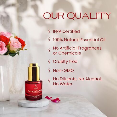Silken Roses Luxury Essential Oil for Diffuser – Pure Bulgarian Damask, Turkish & Indian Rose – Premium Aromatherapy & Relaxation Fragrance Oil for Reed & Electric Diffusers | 30ml in Kuwait