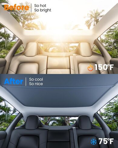 REEVAA 2025 Upgrade Tesla Model Y New (Juniper) Sunshade Roof [No Gaps, No-Sagging] Tesla Y Accessories Heat Insulation Foldable Glass Sunroof Cover for Model Y Juniper 2025-2026, 2PCS, Gray in Kuwait