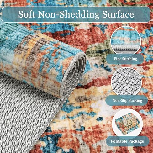 Large 6x9 Area Rugs for Living Room, Boho Abstract Washable Bedroom Rug Non-Slip Low Pile Area Rug Throw Carpet for Dining Room Home, Blue in Kuwait