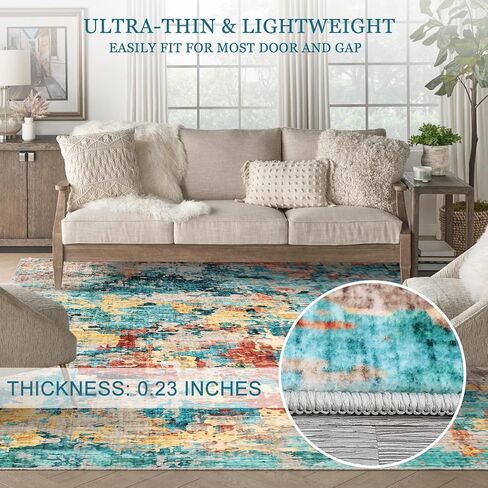 Large 6x9 Area Rugs for Living Room, Boho Abstract Washable Bedroom Rug Non-Slip Low Pile Area Rug Throw Carpet for Dining Room Home, Blue in Kuwait