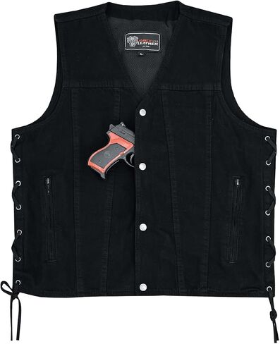 Vance Men's V-Neck Denim Vest for Motorcycle Riders with Conceal Carry Pockets in Saudi Arabia