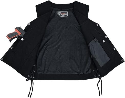 Vance Men's V-Neck Denim Vest for Motorcycle Riders with Conceal Carry Pockets in Saudi Arabia